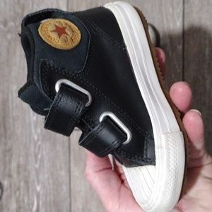 Converse black leather high top infant sneakers. Size 7